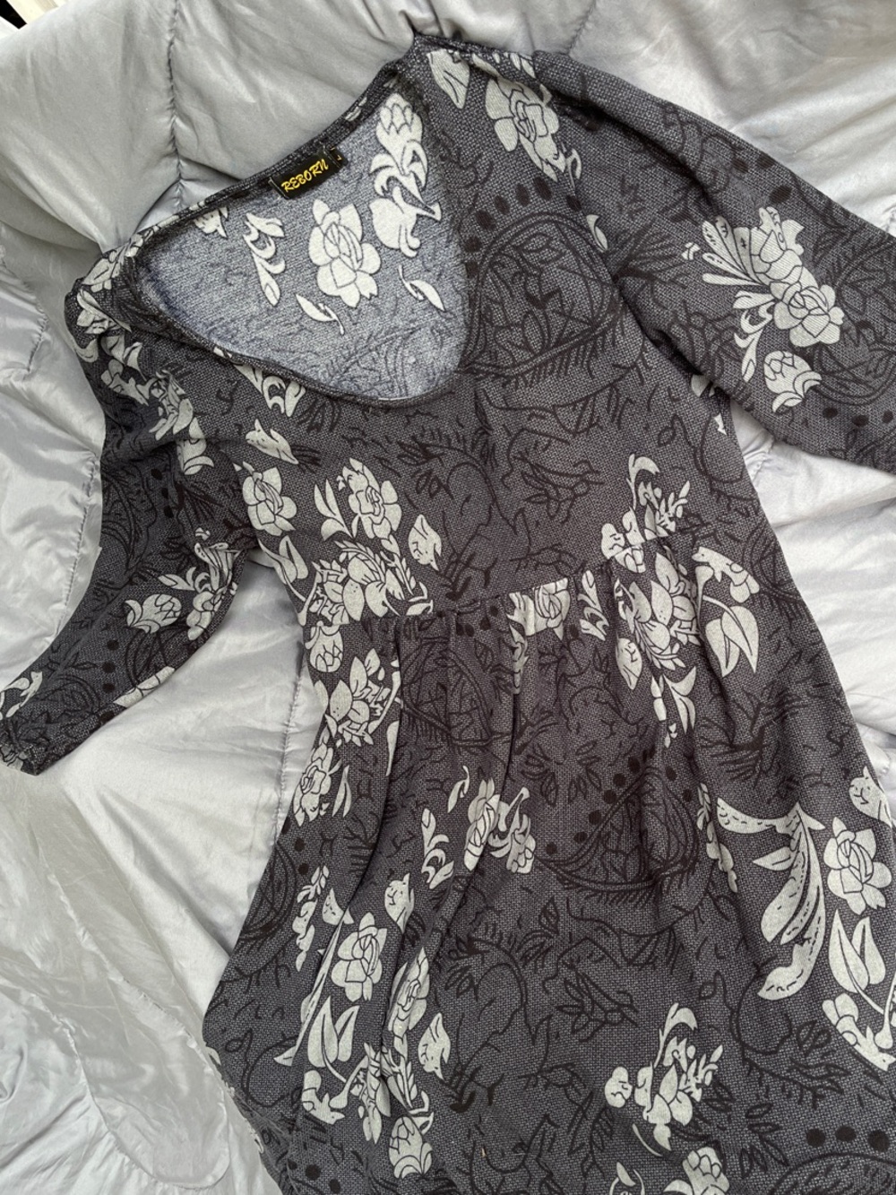 Gray Floral Scoop-Neck Women’s babydoll dress